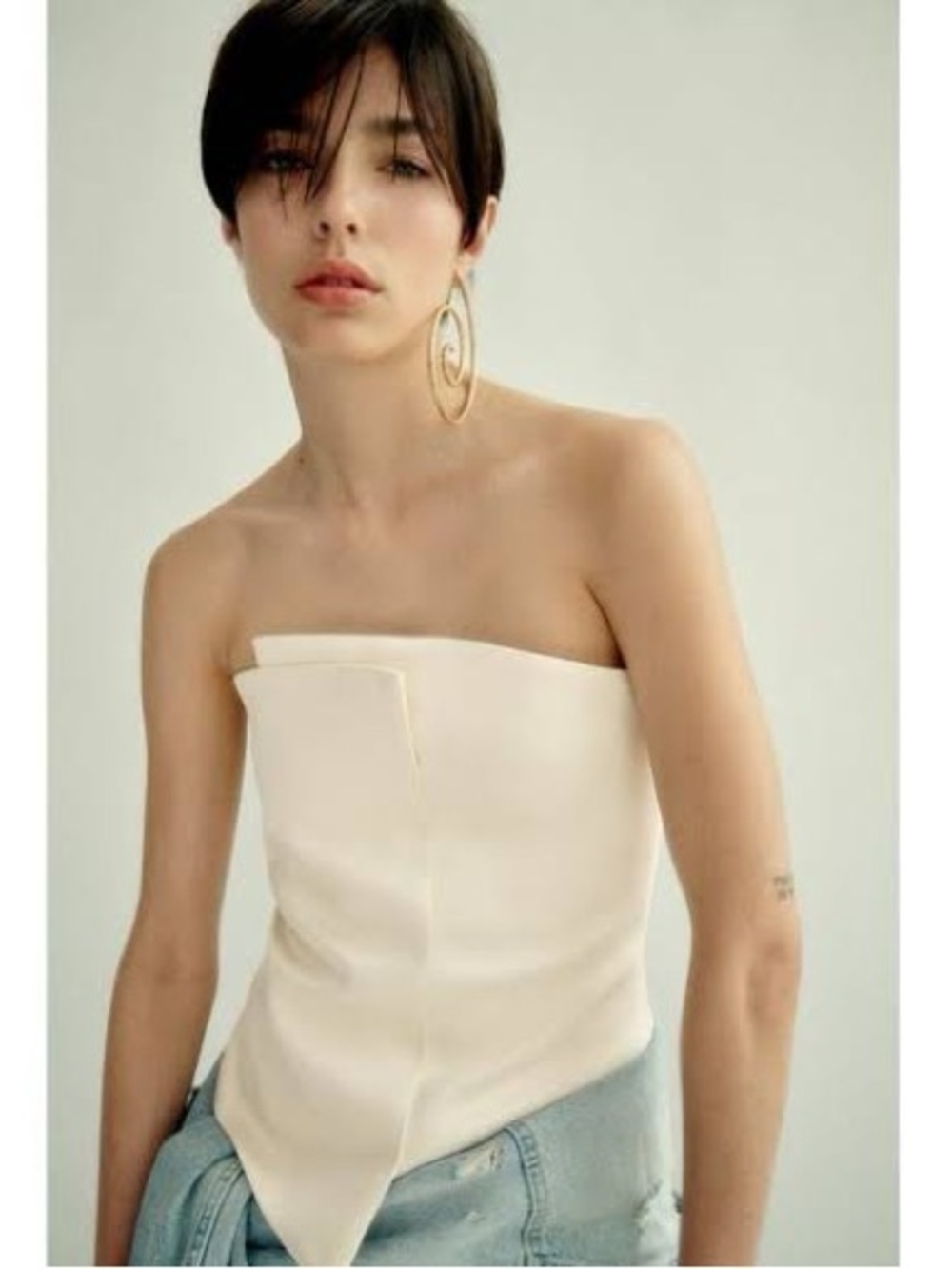 NWT ZARA ivory strapless asymmetrical top sz XXL